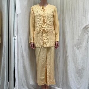Yellow Silk Jacket and Pants 2-Piece Set Fiji Sport Vintage 90s Loungewear Med